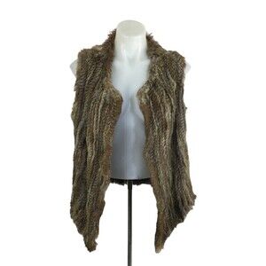 Joie Womens Andoni Rabbit Open Front Drape Fur Vest Brown Size XS